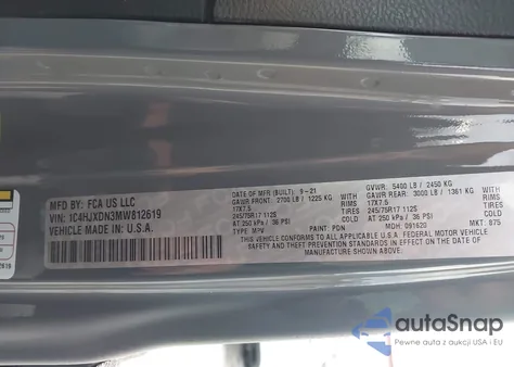 2021 Jeep Wrangler Unlimited Sport S 4X4 из США, поврежденный, VIN 1C4HJXDN3MW812619